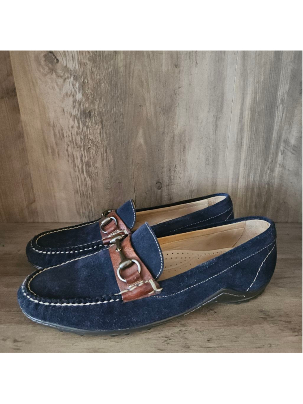 Martin Dingman Horse Bit Loafers Blue Suede Mens 8.5